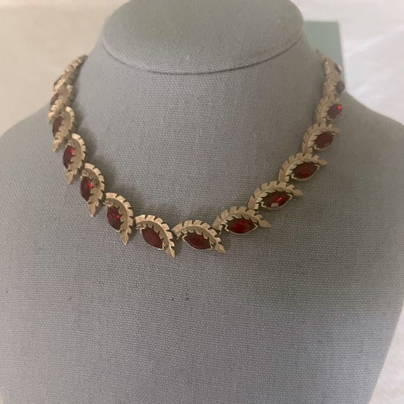 Vintage Estate Crown Trifari 1950’s Red Rhinestone Statement Necklace - Picture 1 of 7